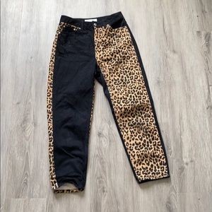 Top Shop Leopard Panel Mom Jeans
